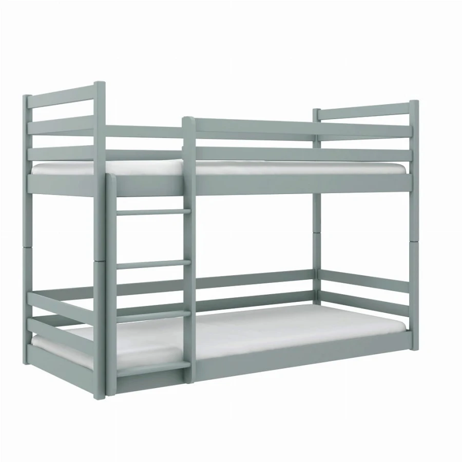 Grijs stapelbed van massief hout voor twee personen met ladder