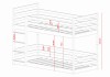 Technisches Diagramm eines Etagenbettes aus Holz mit präzisen Maßangaben in Zentimetern.