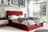 Stilvolles rotes Polsterbett mit geometrischem Design am Kopfteil in moderner Umgebung.