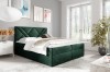 Dunkelgrünes Boxspringbett aus Samt mit Rautenmuster-Kopfteil für modernes Schlafzimmer-Design.