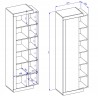 Maßzeichnung eines schmalen Hochregals mit 200 cm Höhe und Fachmaßen.