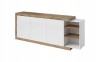Großes Sideboard Kommode in Weiß Hochglanz und Eiche-Optik mit viel Stauraum.