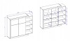 Maßskizze für ein Sideboard mit Abmessungen der Fächer und Gesamthöhe in Millimetern.