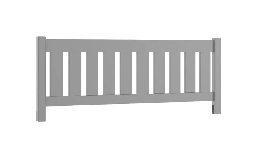 Graues Bett-Kopfteil aus Massivholz in schlichtem, modernem Design.