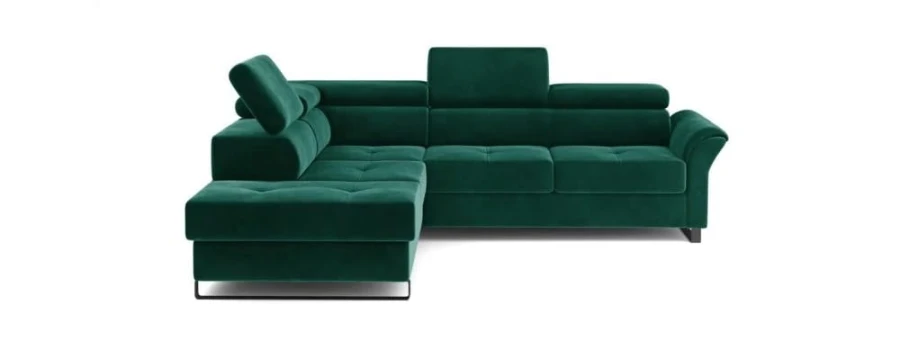 Grünes Ecksofa Samt mit verstellbaren Kopfstützen, L-Form links, moderne Couch