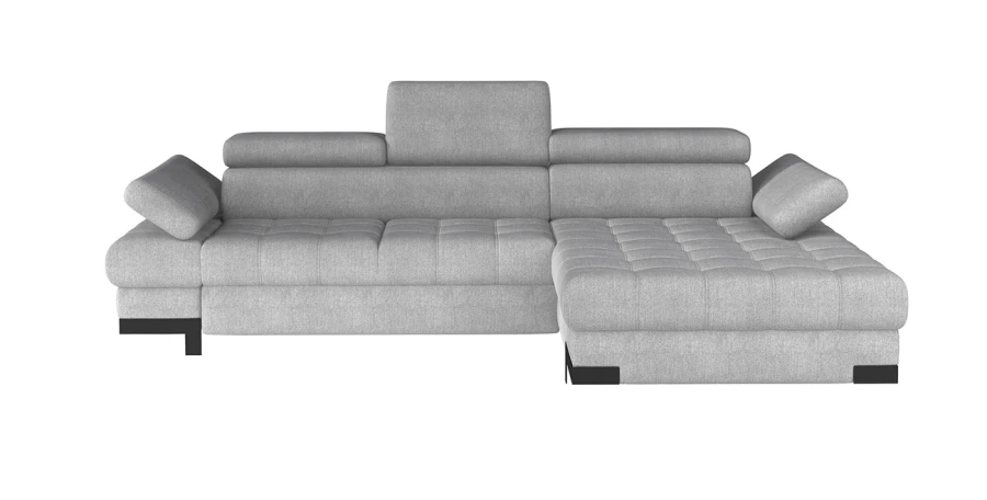 Modernes Ecksofa in Hellgrau mit Schlaffunktion, Ottomane rechts