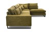 Seitenansicht des olivgrünen L-Sofas mit weicher Polsterung und Metallgestell.