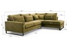 Detaillierte Maße eines olivgrünen L-Form Ecksofas, 314x224 cm, Frontalansicht.