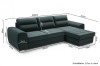 Detaillierte Maßangaben für das Ecksofa inklusive Schlaffläche und Sitzhöhe.