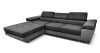 Graues Ecksofa mit Schlaffunktion und Bettkasten in L-Form.
