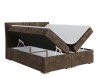 Boxspringbett Braun mit aufgeklappten Bettkästen für extra Stauraum.