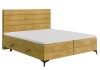 Modernes Boxspringbett in Senfgelb mit horizontal gestepptem Kopfteil auf weißem Hintergrund.