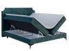 Modernes Boxspringbett in Türkis mit geöffnetem Bettkasten für extra Stauraum.