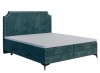 Boxspringbett in Türkis mit gestepptem Kopfteil und weißer Matratze auf modernem Metallgestell.
