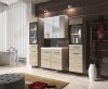 Badezimmermöbel Set Eiche Dekor mit Spiegelschrank und zwei Hochschränken für moderne Bäder.