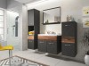 Badmöbel-Set in Anthrazit-Optik mit rustikalen Holzelementen für ein modernes Badezimmer.