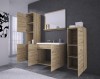 Modernes Badezimmermöbel-Set in Eiche-Optik mit Waschbeckenunterschrank und viel Stauraum.