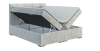 Funktion eines Boxspringbettes mit aufklappbarem Bettkasten auf weißem Grund.