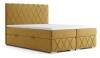 Modernes Boxspringbett in Senfgelb mit gepolstertem Kopfteil und eleganter Rautenmusterung.