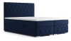 Dunkelblaues Boxspringbett mit hochwertigem Stoffbezug und stilvollem Design für das Schlafzimmer.