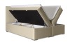 Beige gepolstertes Bett mit zwei großen Bettkästen für praktischen Stauraum im Schlafzimmer.