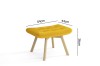 Gelber Hocker passend zum Sessel mit Maßen: 36 cm hoch, 64 cm breit und 44 cm tief.