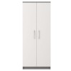 Front view two-door wardrobe, grey body, white doors