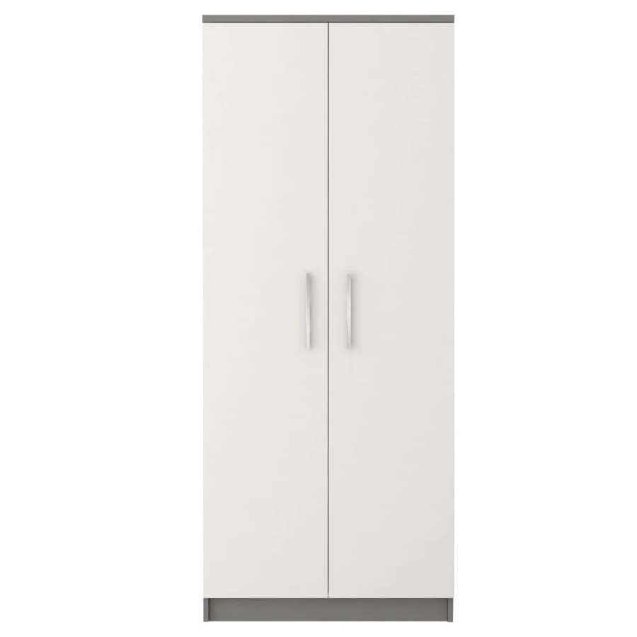 Front view two-door wardrobe, grey body, white doors