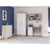 Modern children's room set with desk, wardrobe and chest of drawers in light oak look and white.
