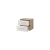 Bedside chest in white and oak with two wide open drawers for storage space.