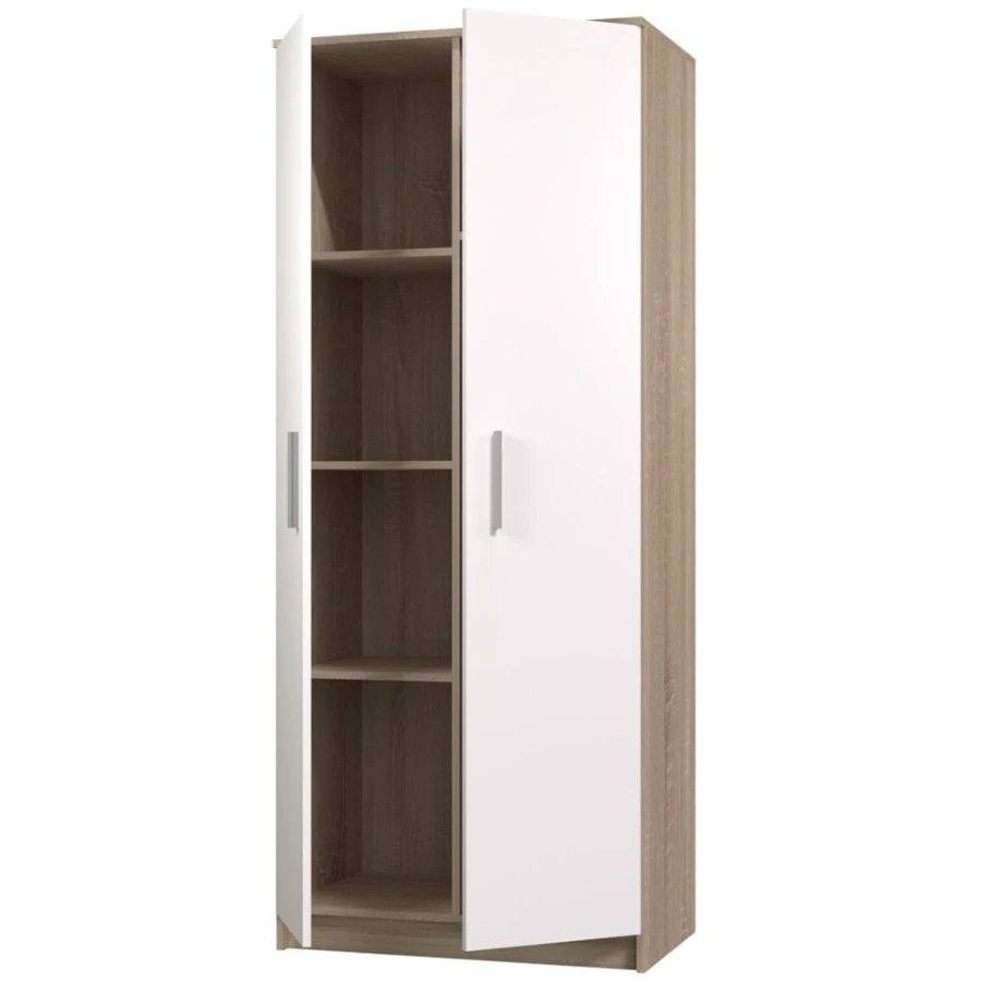 Open wardrobe with four practical shelves, carcass in oak-look.