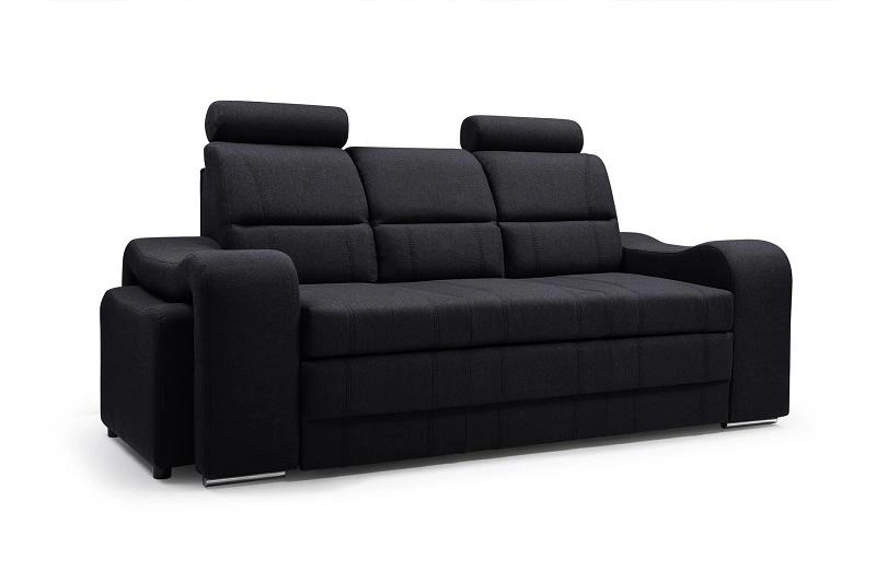 Modernes 3-Sitzer Sofa in elegantem Schwarz mit Krokodil-Struktur und Kopfstützen.