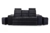 Schwarzes Dreisitzer-Sofa in Kroko-Lederoptik mit zwei seitlichen Sitzhockern.