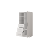 Moderne witte kast met geopende deur en laden toont praktische binnenzijde en vakken.