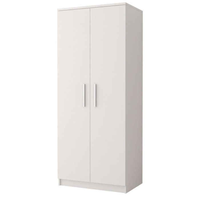 Geschlossener weißer Kleiderschrank mit zwei Türen, modernes Design für Schlaf- oder Jugendzimmer.