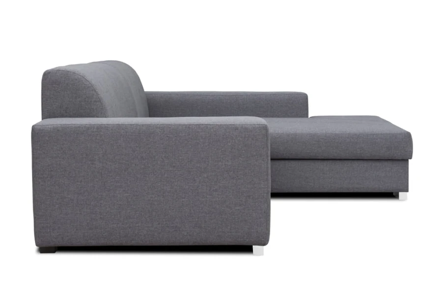 Graues Ecksofa in moderner Seitenansicht, Polstersofa für das Wohnzimmer.