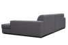 Rückansicht eines modernen Ecksofas in Grau, hochwertiger Möbelstoff.