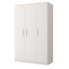 Moderner 3-türiger Kleiderschrank in Weiß mit silbernen Griffen, perspektivische Ansicht.