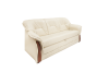 Klassisches cremefarbenes 3-Sitzer Ledersofa mit Holzdetails.