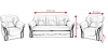 Abmessungen und Maße für das Sofa- und Sessel-Set in der Übersicht.