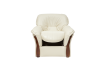 Klassischer Ledersessel in Creme mit eleganten Holzapplikationen