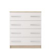 Stylish chest of drawers in white and oak look with 4 drawers for the bedroom.