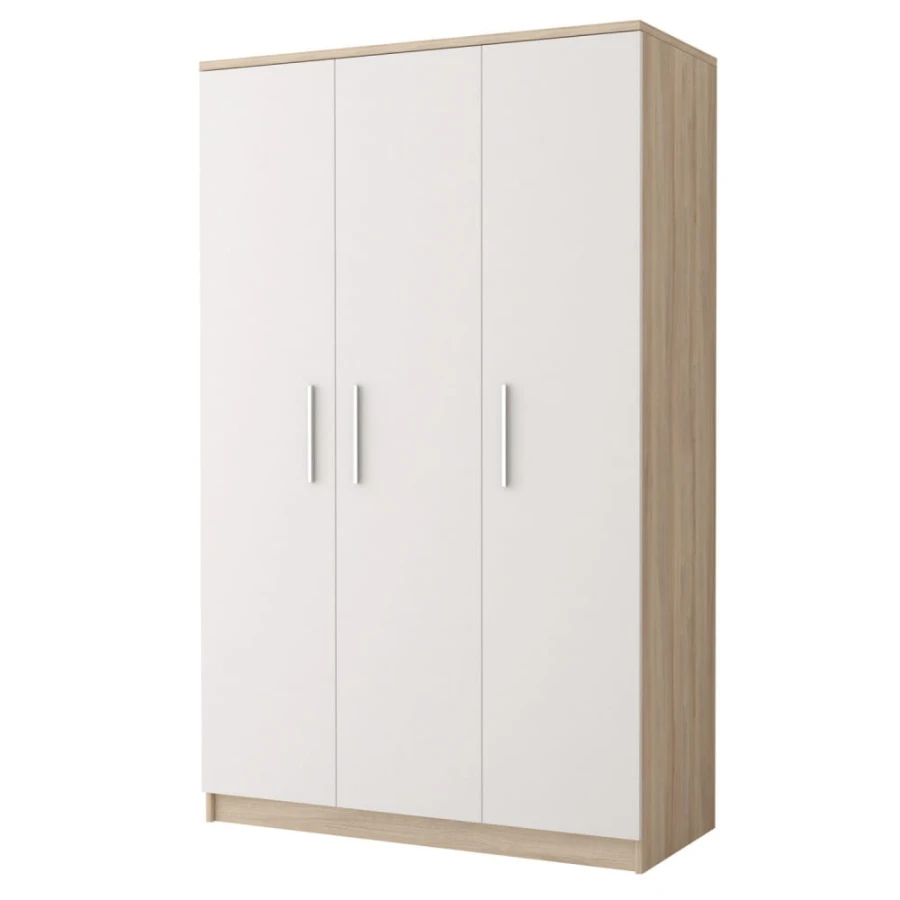 Moderner 3-türiger Kleiderschrank in Weiß und Eiche-Optik