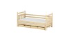 Klassisches Kinderbett aus hellem Naturholz mit Ausziehbett und zwei geräumigen Schubladen.