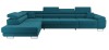 Modernes Ecksofa in Petrol mit verstellbaren Kopfstützen und L-Form Design.