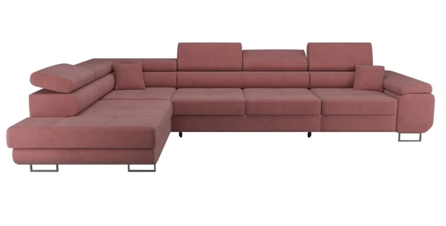 Modernes Ecksofa in Altrosa mit verstellbaren Kopfstützen und L-Form für das Wohnzimmer.