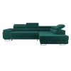 Modernes grünes Samt-Ecksofa mit verstellbaren Kopfstützen, Ottomane rechts.
