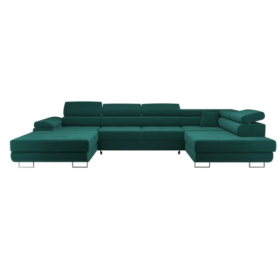 Moderne Wohnlandschaft in Petrol U-Form, komfortables Designersofa für das Wohnzimmer.