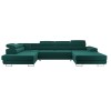 Smaragdgrünes U-Sofa mit verstellbaren Kopfstützen und Bettfunktion.