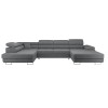 Graues U-förmiges Sofa mit verstellbaren Kopfstützen und Metallfüßen vor weißem Hintergrund.